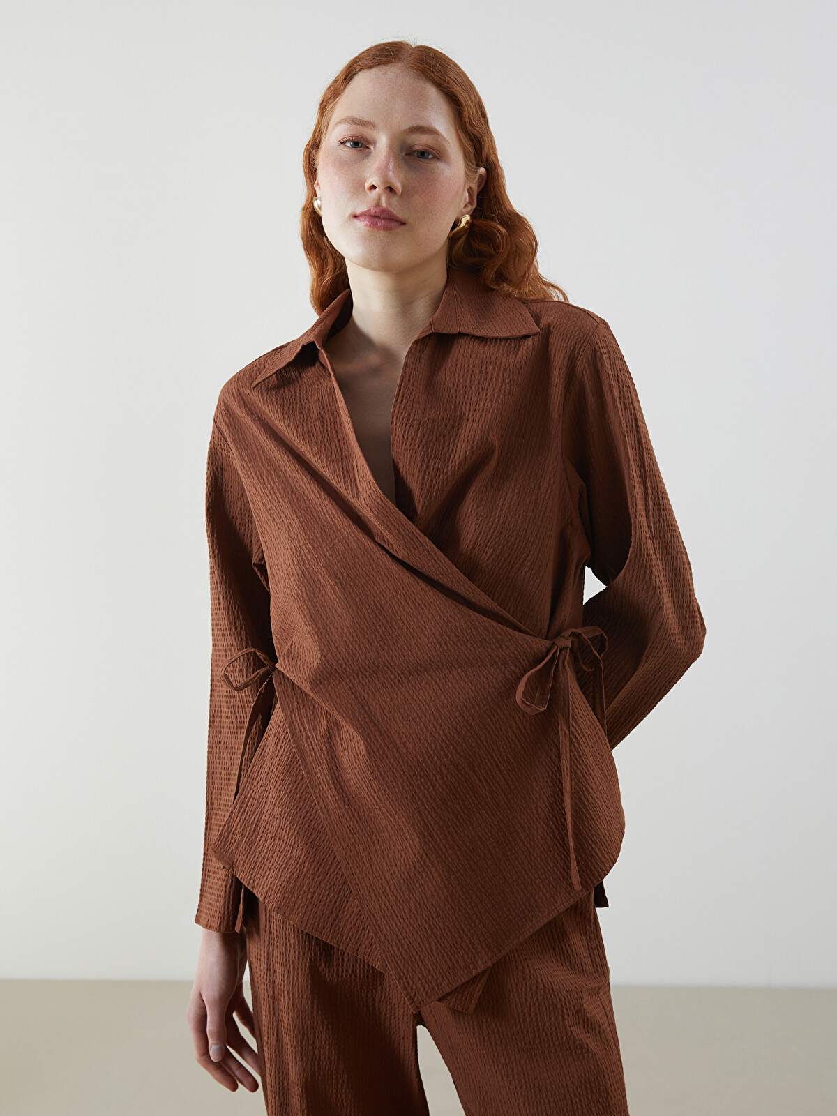 タグ付き 着丈83 ミンク 3L〜4L ブラウン セミロング メンズ レディース LCW Vision Kahverengi Kruvaze Yaka Oversize Kadın Kimono