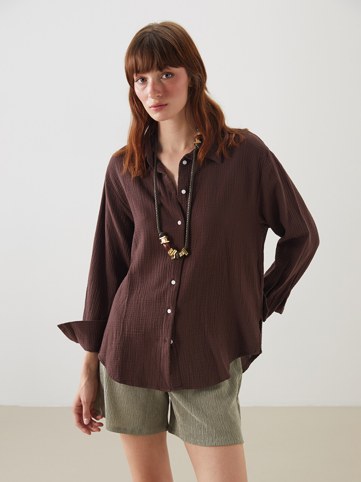 LCW Vision Loose Fit Muslin Women's Shirt - S5L008Z8-D7V | LC Waikiki