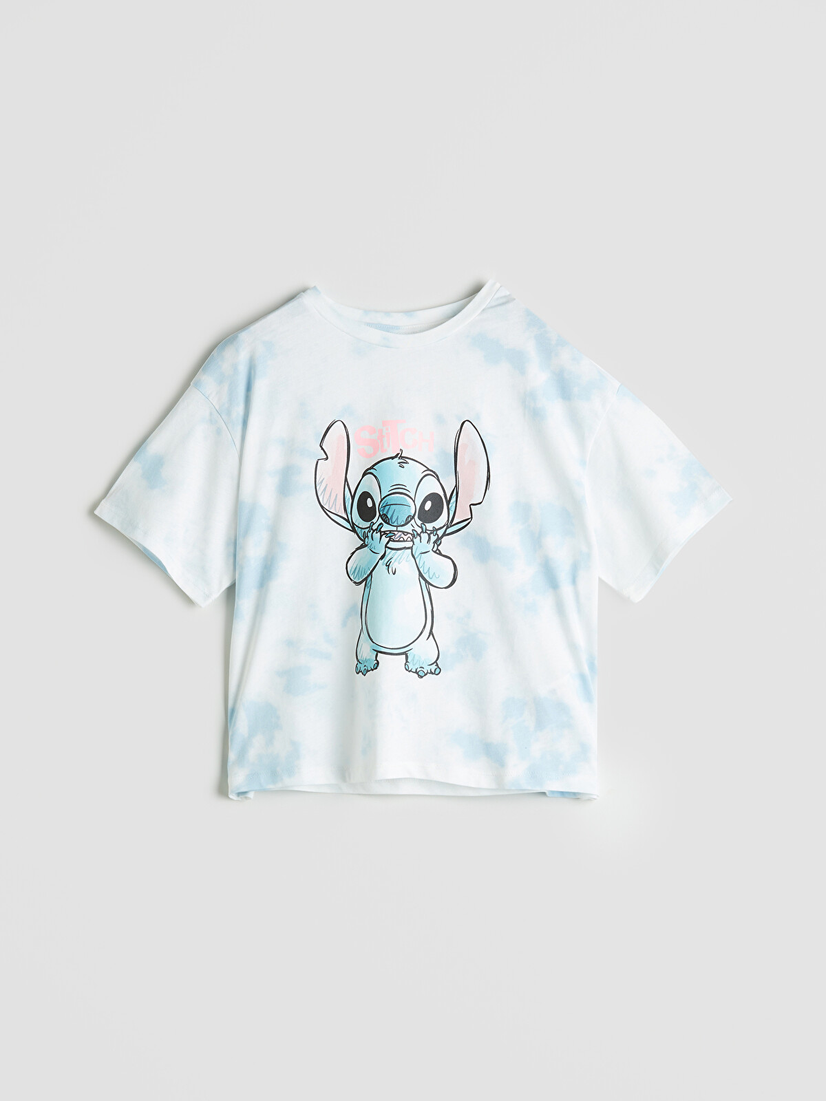 LCW Kids Mavi Bisiklet Yaka Stitch Baskılı Kız Çocuk Tişört