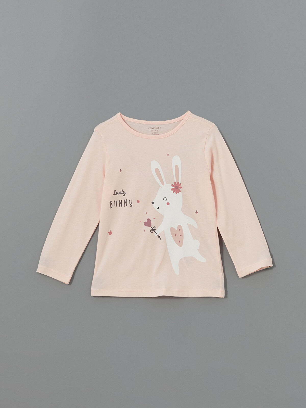 LCW baby Pembe Bisiklet Yaka Baskılı Kız Bebek Tişört - S5L223Z1