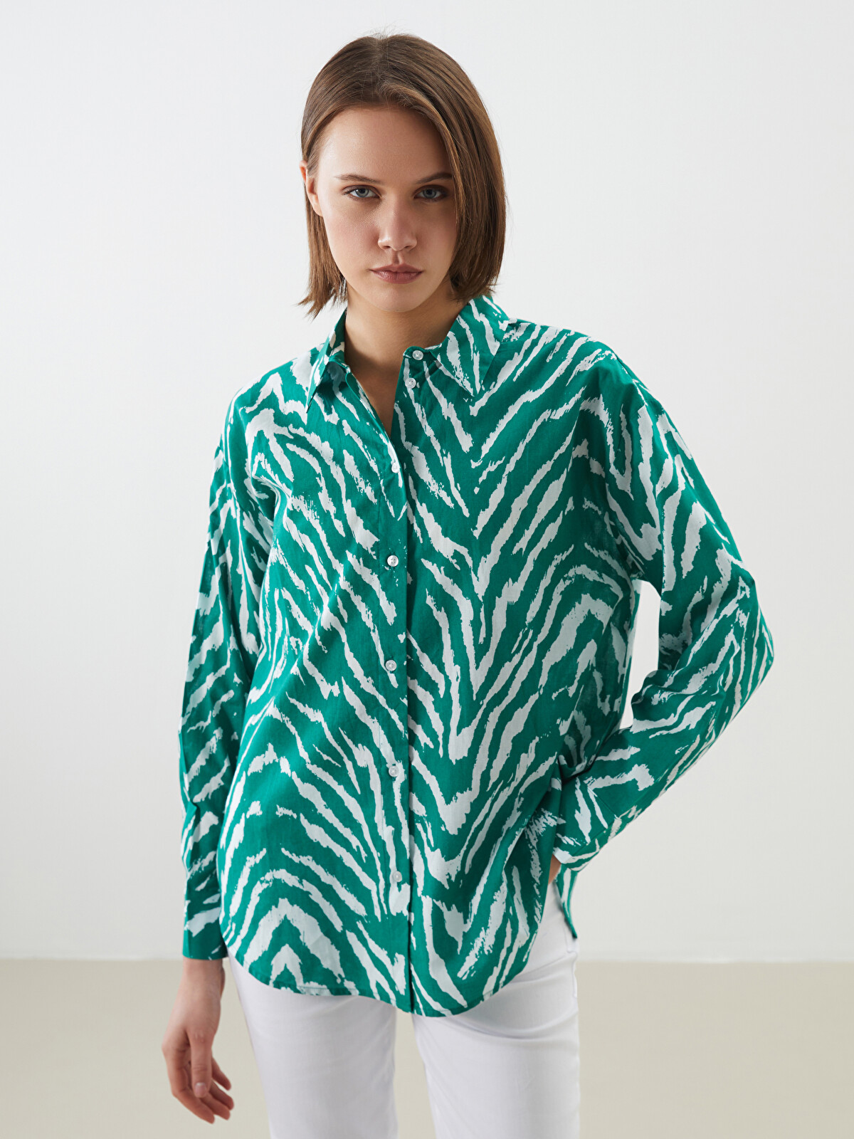 LCW Vision Oversize Patterned Women's Shirt - S5L645Z8-LRR | LC