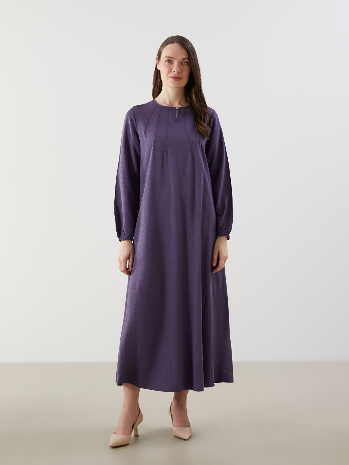 LCW Grace Mor Bisiklet Yaka Desenli A Kesim Elbise - S5L761Z8-MMM