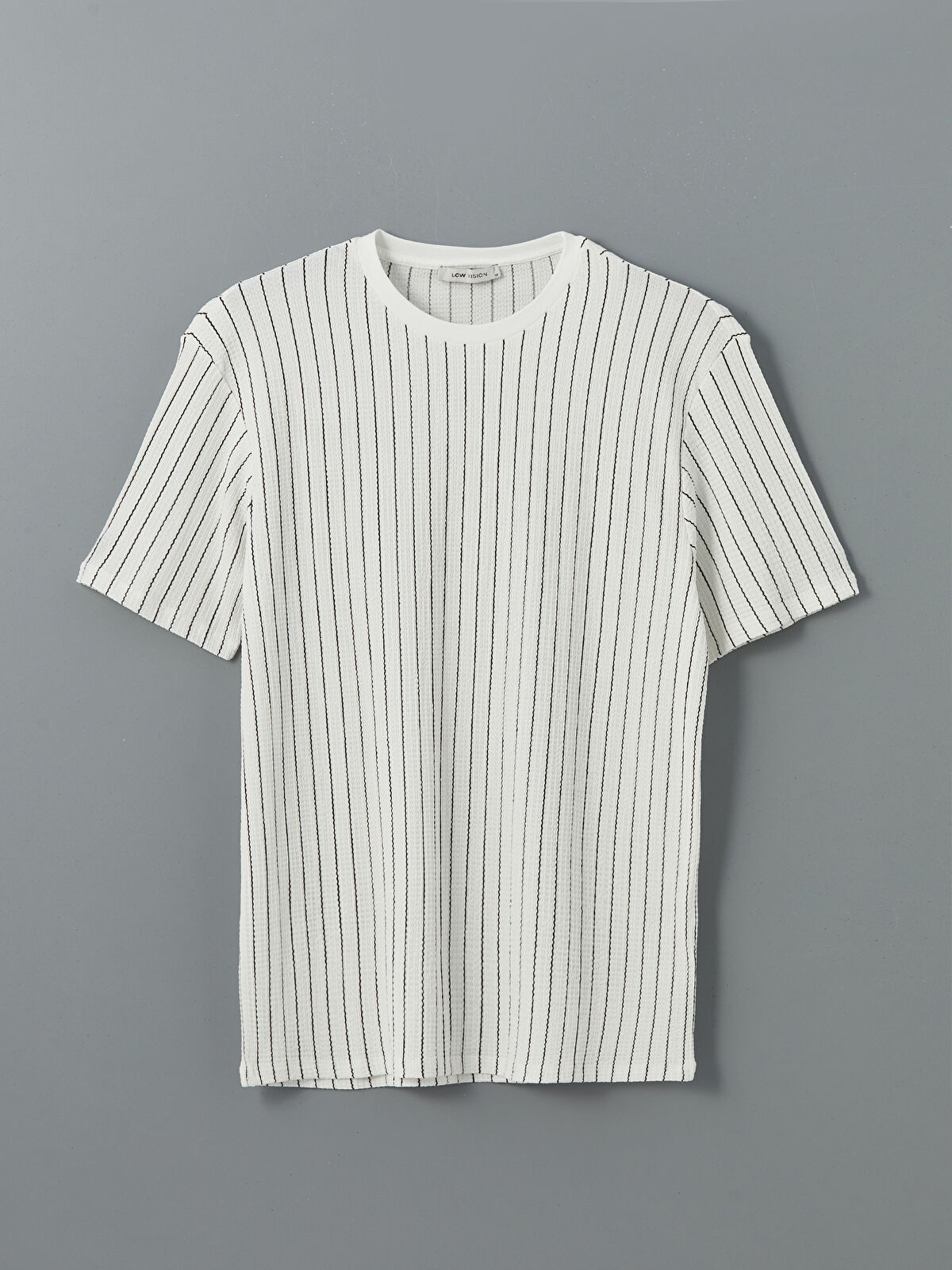 LCW Vision Beyaz Bisiklet Yaka Kısa Kollu Çizgili Erkek Tişört