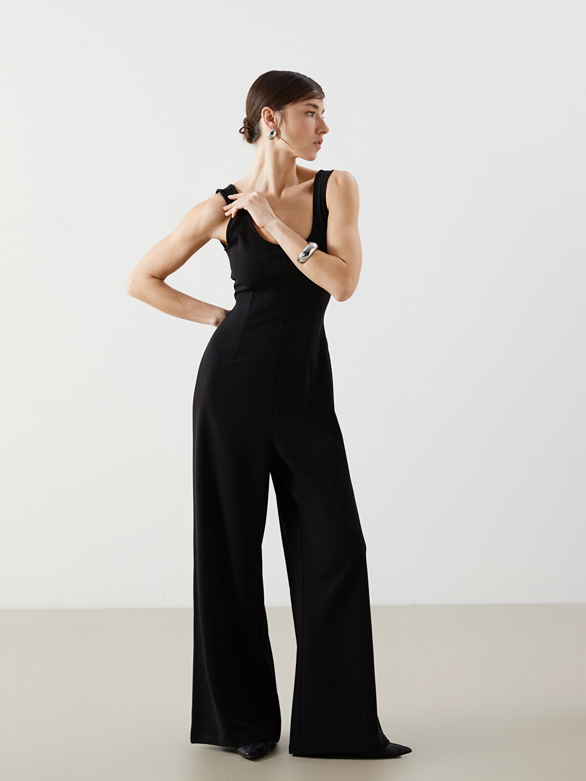 LCW Vision U Neck Pleated Crepe Women's Jumpsuit - S5L963Z8-CVL