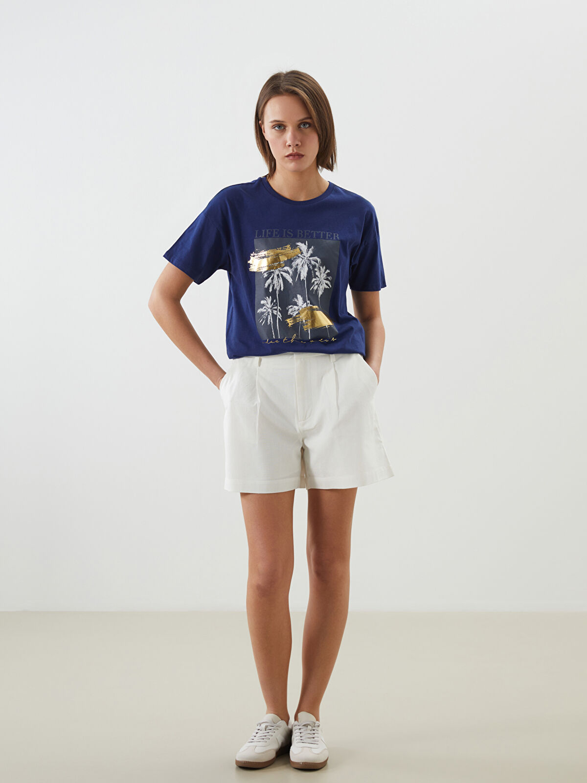 LCW Vision Loose Fit Linen Blend Women's Shorts -S5LA07Z8
