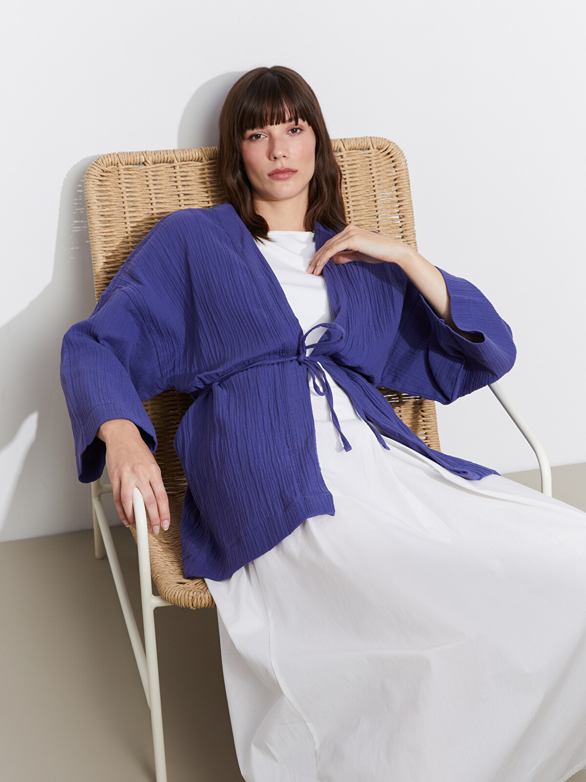 LCWAIKIKI Classic Mor Şal Yaka Oversize Müslin Kadın Kimono