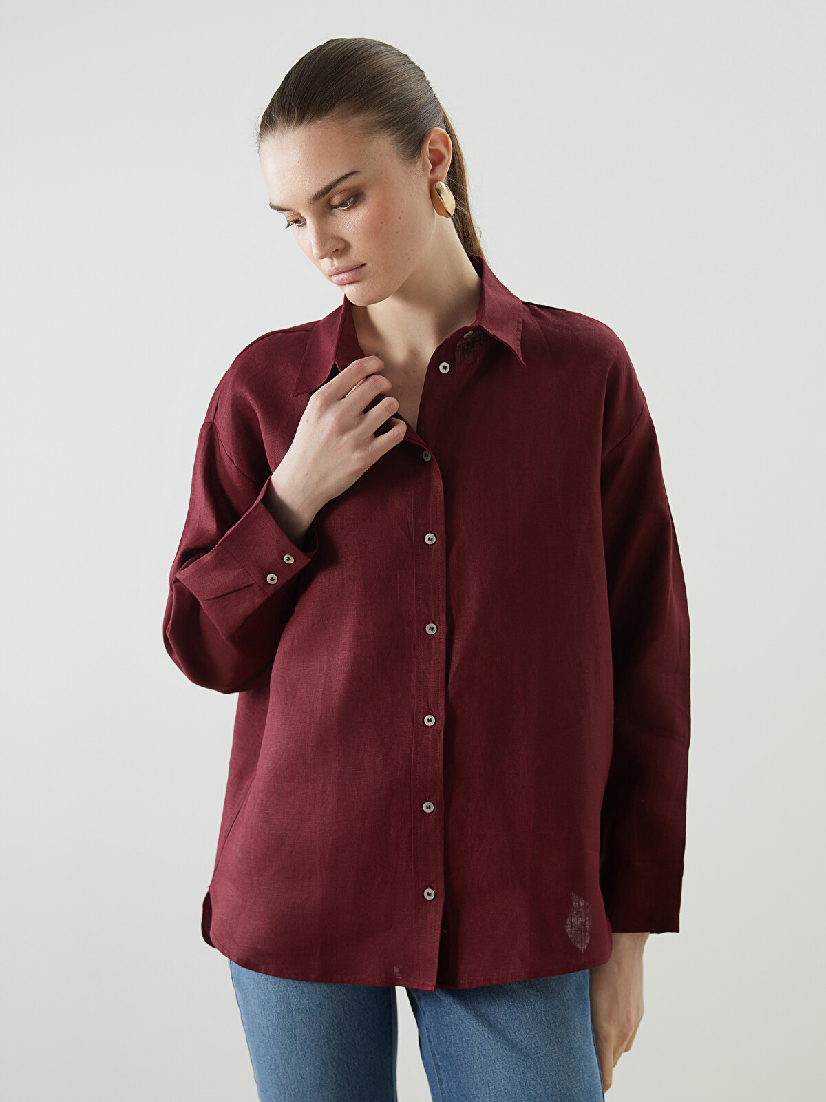LCW Vision Oversize 100% Linen Women's Shirt - S5LK01Z8-HRW | LC