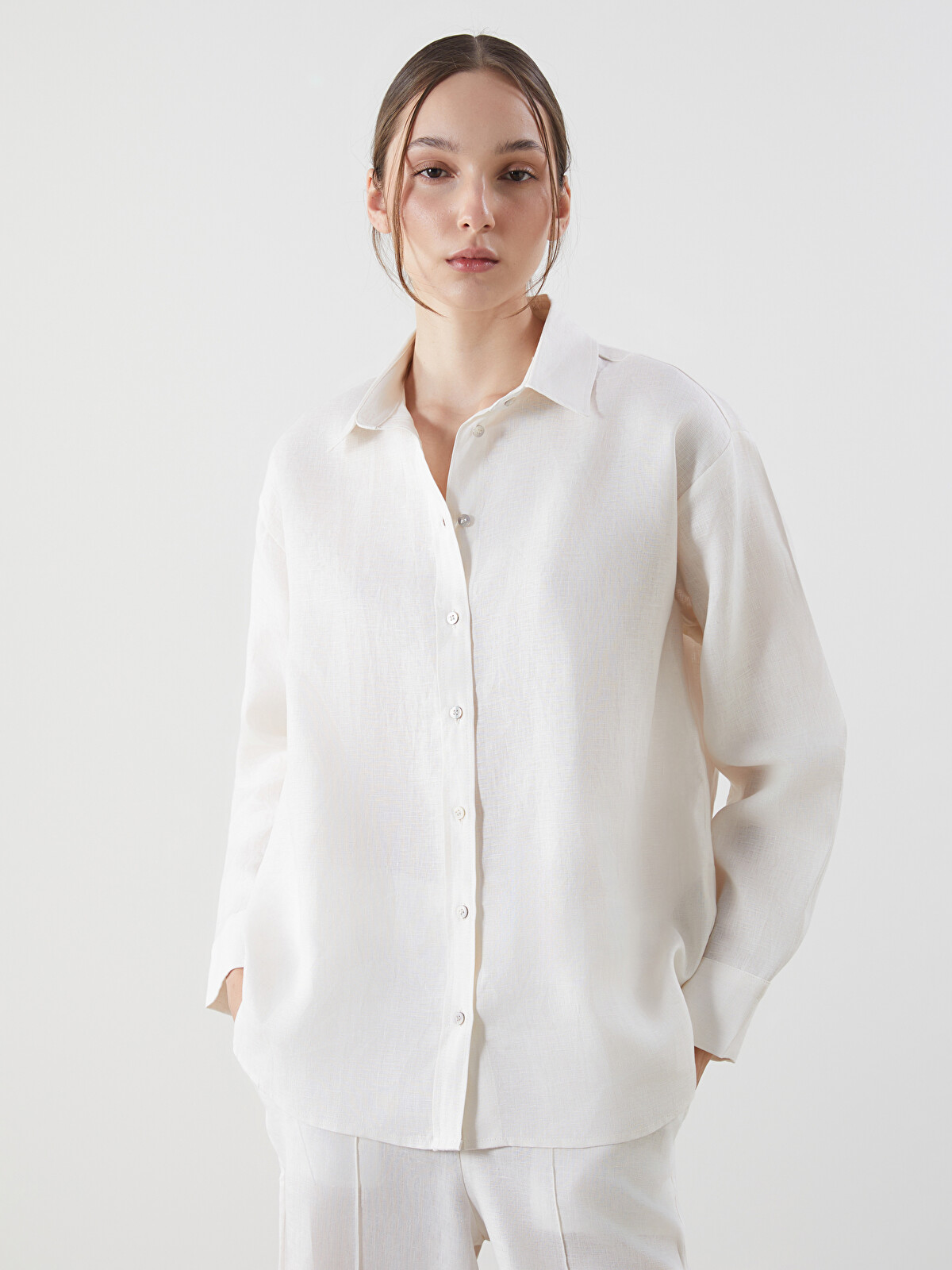 LCW Vision Oversize 100% Linen Women's Shirt - S5LK01Z8-FEL - LC