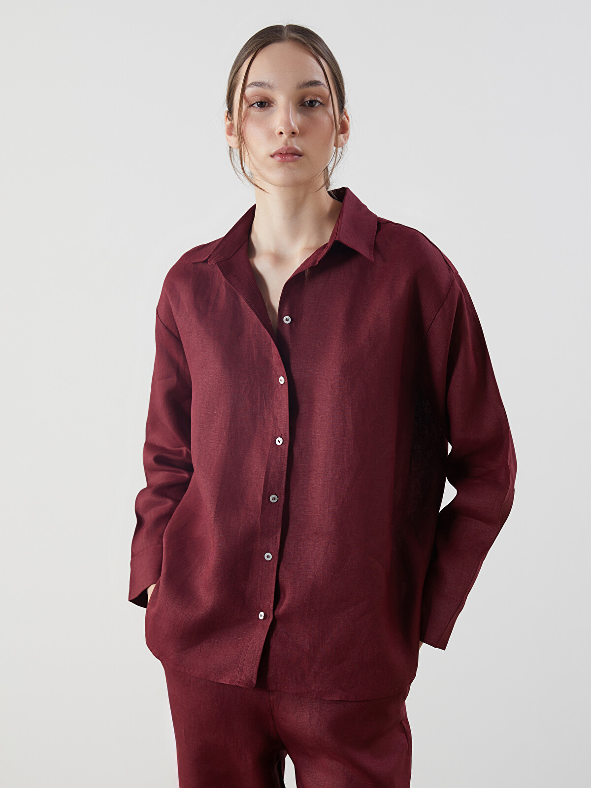 LCW Vision Oversize 100% Linen Women's Shirt - S5LK01Z8-HRW | LC