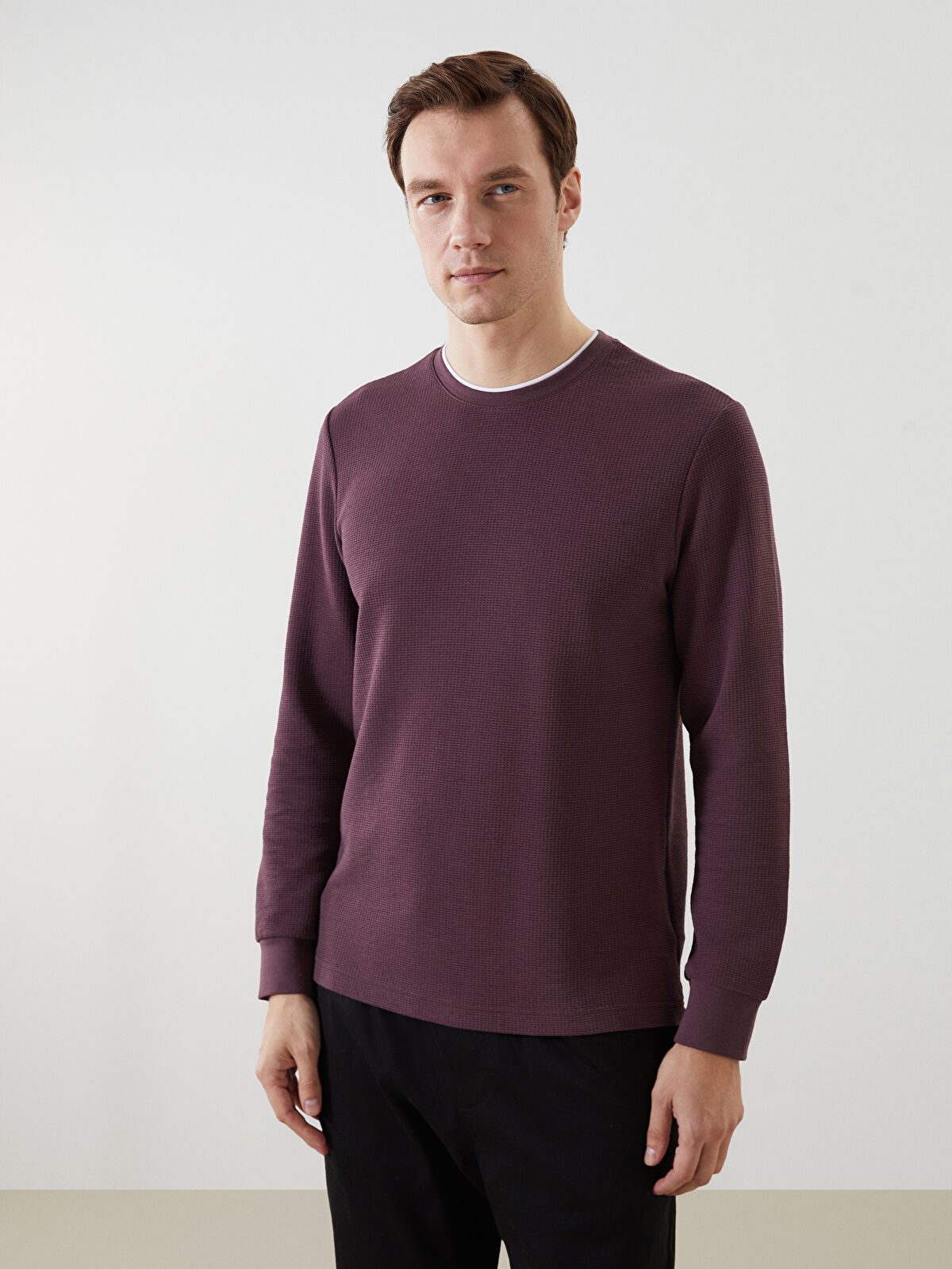 LCWAIKIKI Classic Mürdüm Bisiklet Yaka Uzun Kollu Erkek Sweatshirt