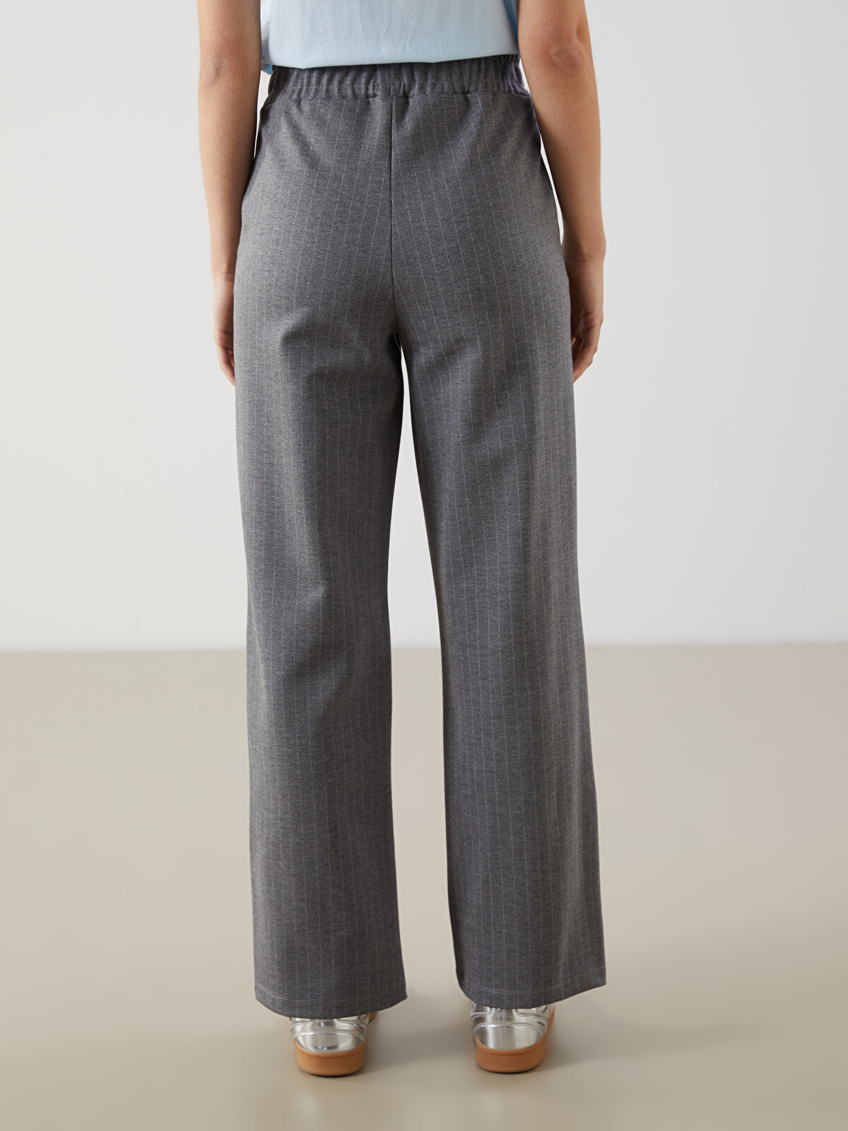 LCW Modest Gri İnterlok Çizgili Standart & Regular Geniş Paça