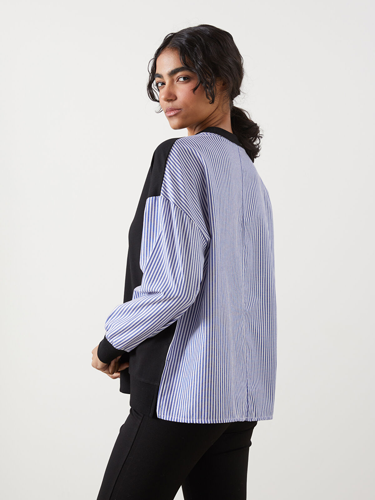 LCW Modest Çizgili Oversize Kadın Sweatshirt Tunik
