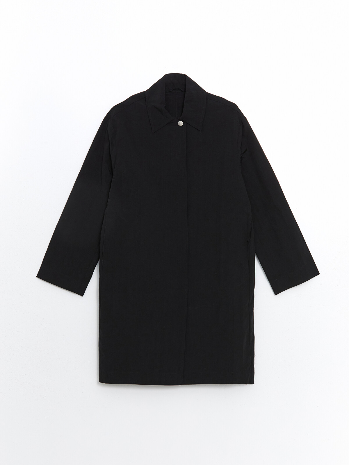 LCW Modest Siyah Gömlek Yaka Oversize Kadın Yağmurluk - S5LU92Z8