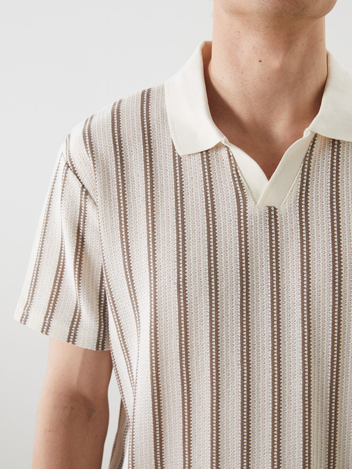 LCW Vision Bej Polo Yaka Çizgili Erkek Dokulu Tişört - S5LY22Z8