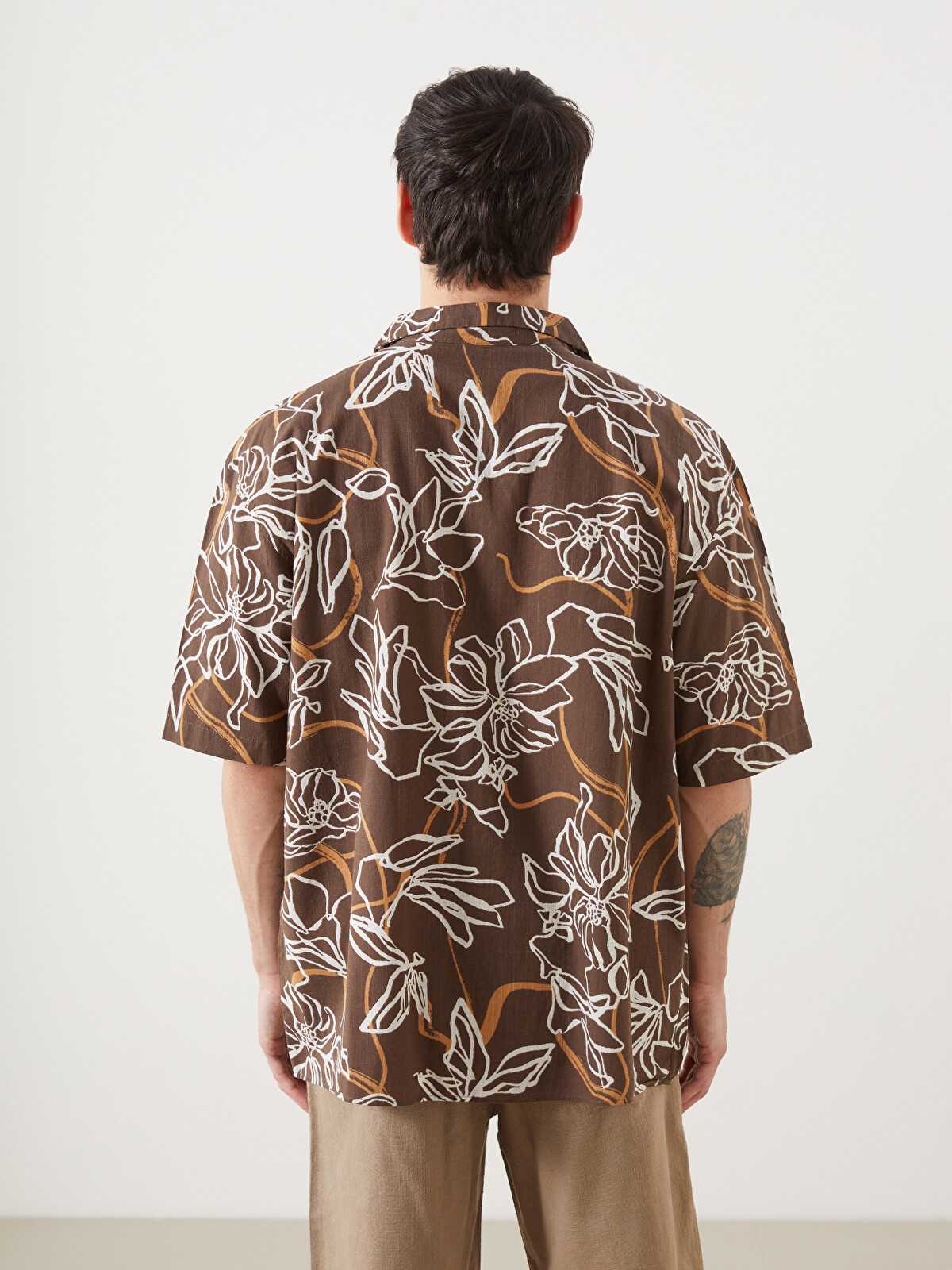 パドカレ　木の柄シャツ　サイズ34 XSIDE Relaxed Fit Short Sleeve Patterned Men's Shirt - S5M033Z8