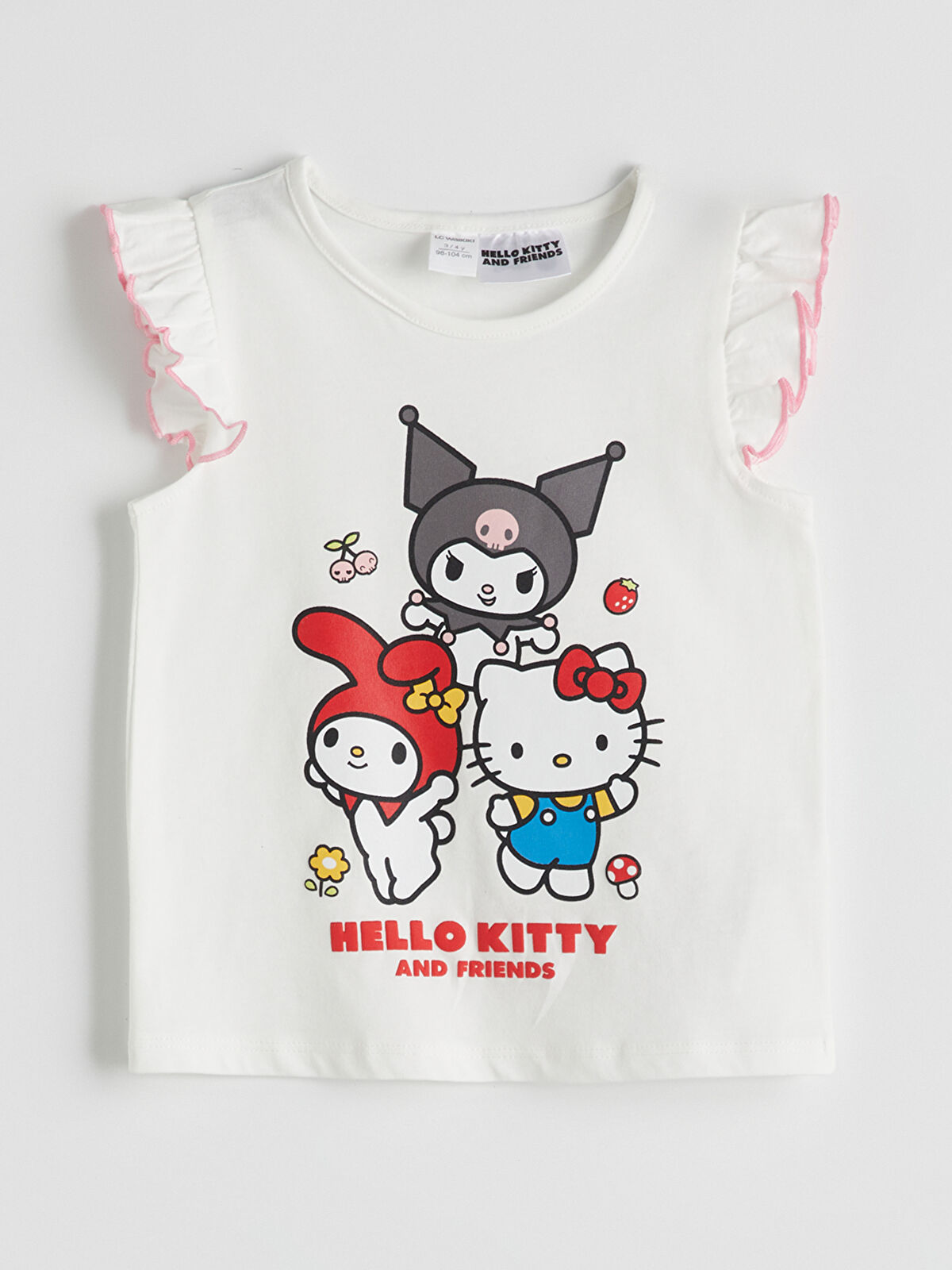 アクセサリー Hello LCW Kids Ekru Bisiklet Yaka Hello Kitty Baskılı Kız Çocuk Tişört