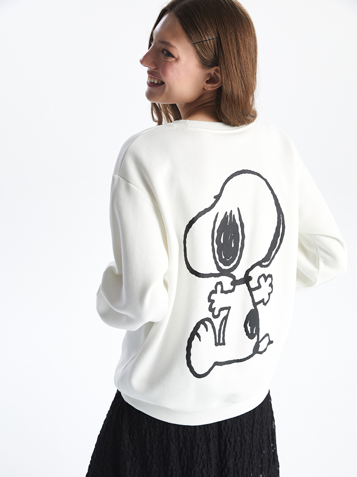 snoopyページ XSIDE Bisiklet Yaka Snoopy Baskılı Kadın Kalın Sweatshirt