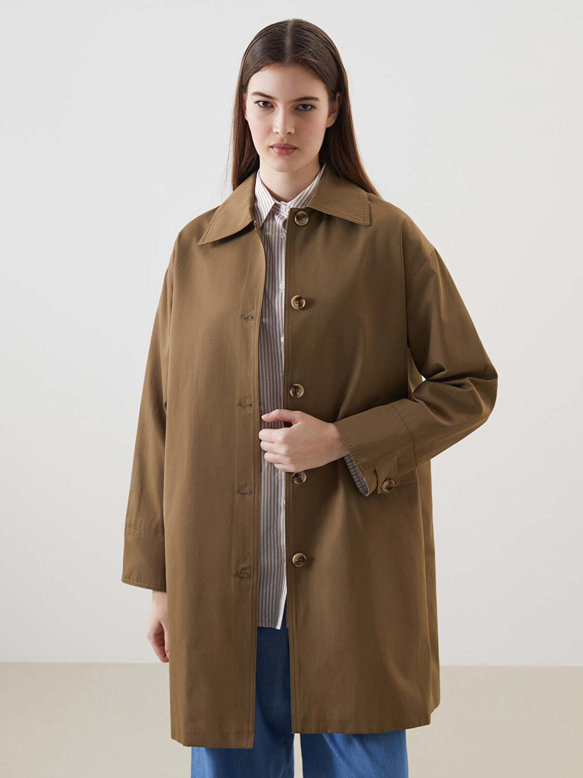 しめ縄no.834 LCW Modest Gömlek Yaka Oversize Kadın Trençkot - S5M836Z8-D2T | LC