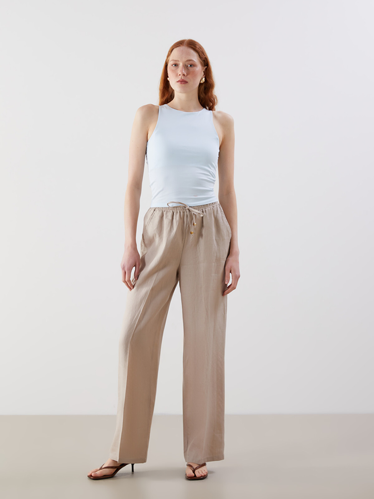 LCW Vision 100% Linen Women's Elastic Waist Trousers - S5ME35Z8