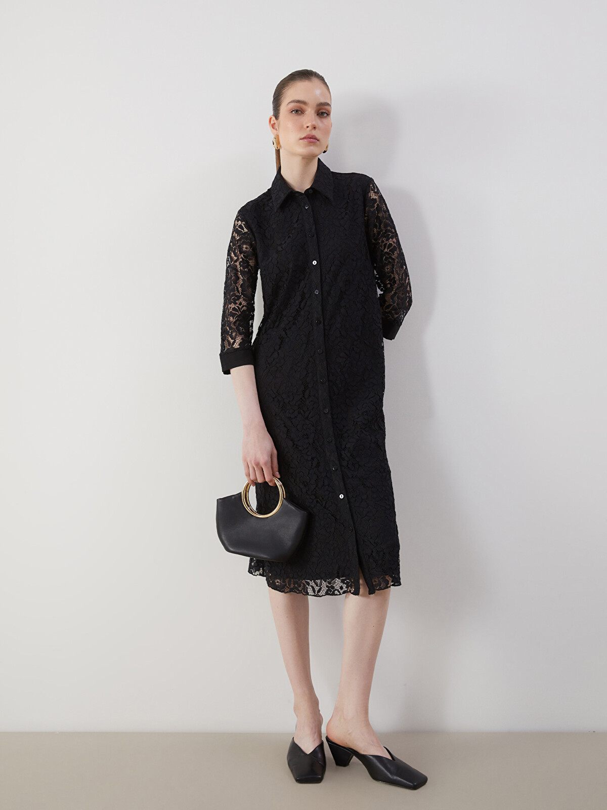LCWAIKIKI Classic Lace Women's Shirt Dress - S5MH94Z8-CVL | LC Waikiki