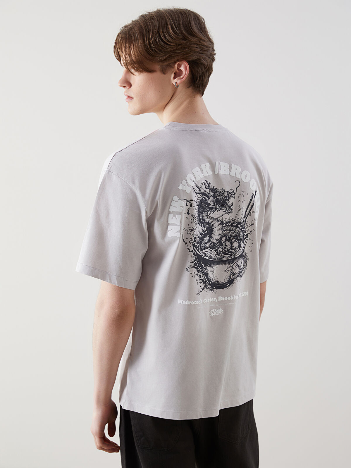 XSIDE Gri Bisiklet Yaka Baskılı Erkek Tişört - S5MM36Z8-YSJ | LCW