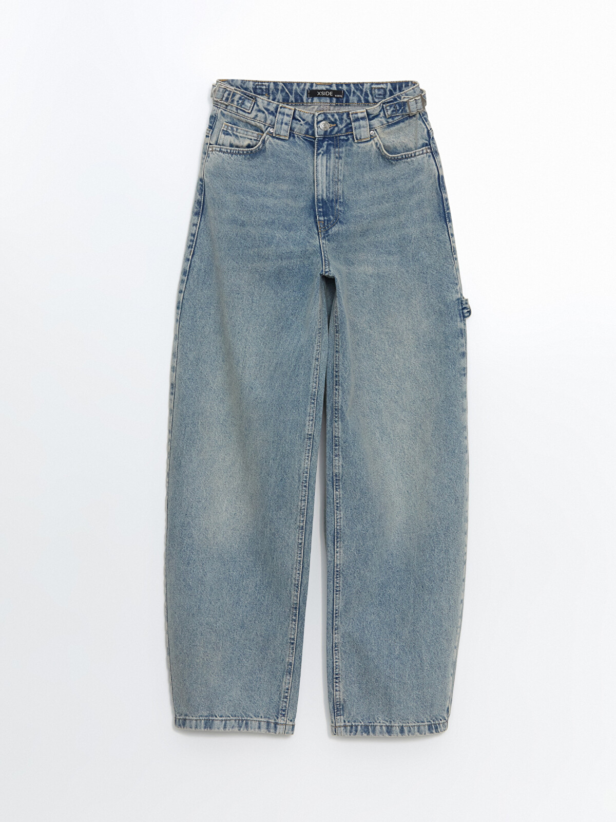 XSIDE Mavi Denim Düz Baggy Fit Yüksek Bel Düz Paça Kadın Jean
