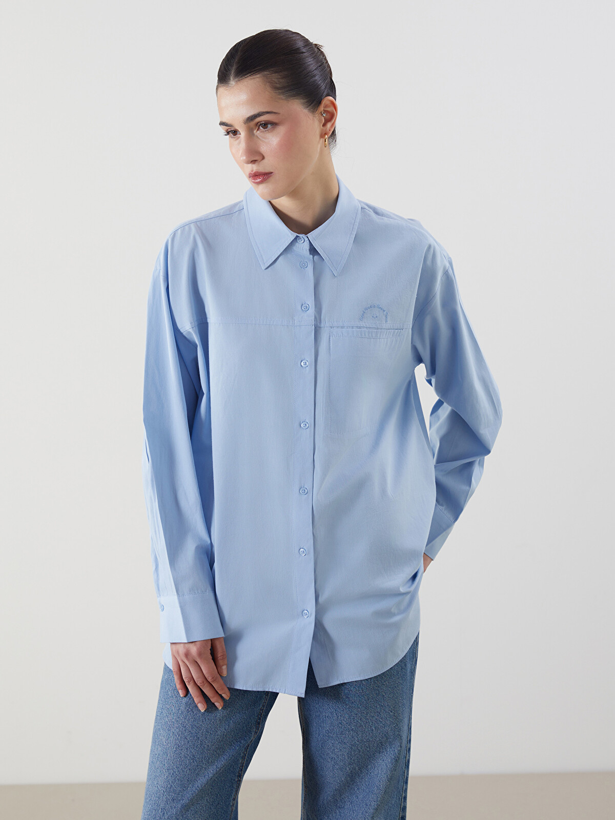 LCW Modest Embroidered Poplin Women's Shirt Tunic - S5MP93Z8-DG7