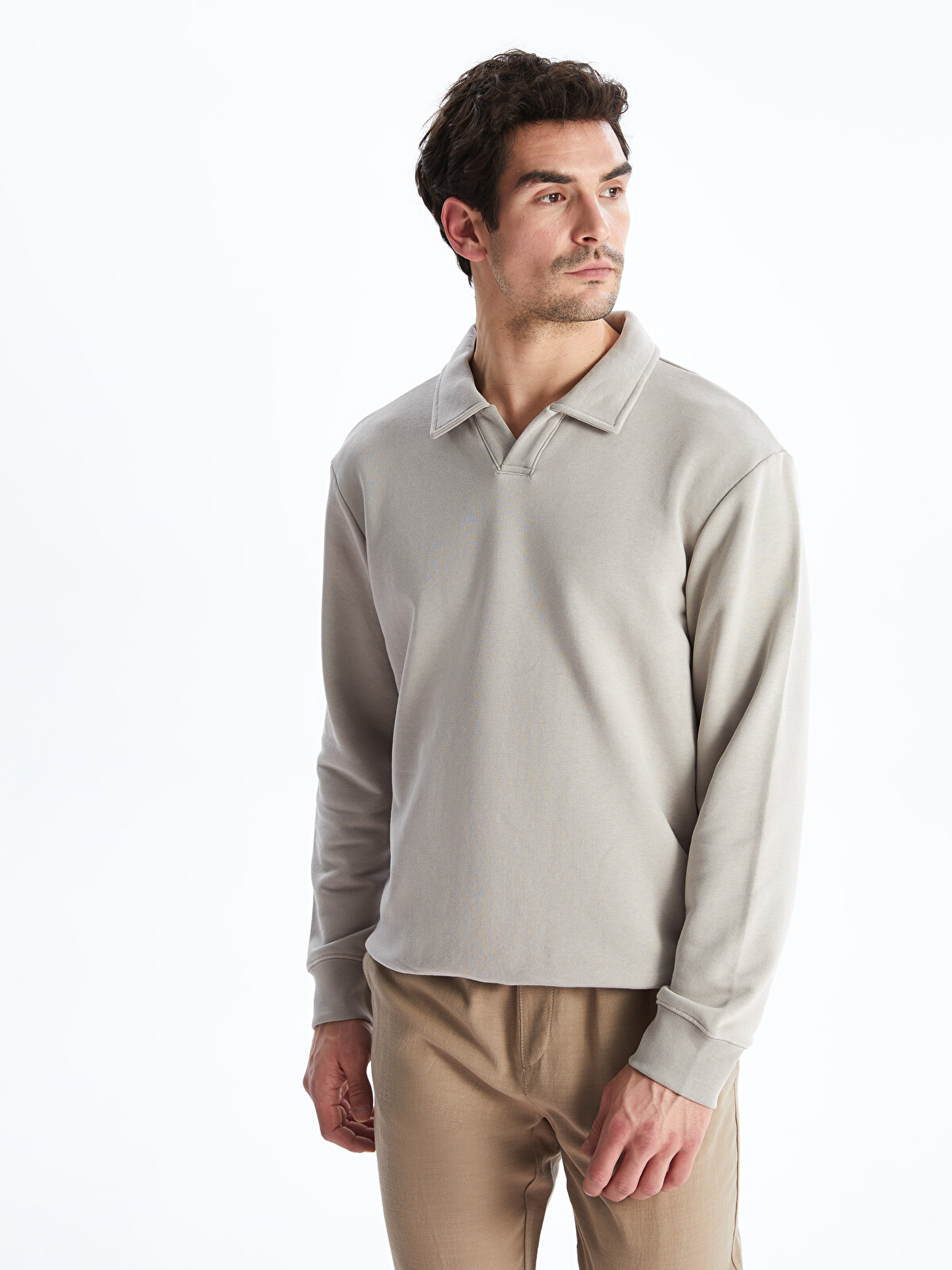 LCW Vision Gri Polo Yaka Uzun Kollu Erkek Sweatshirt - S5MS12Z8