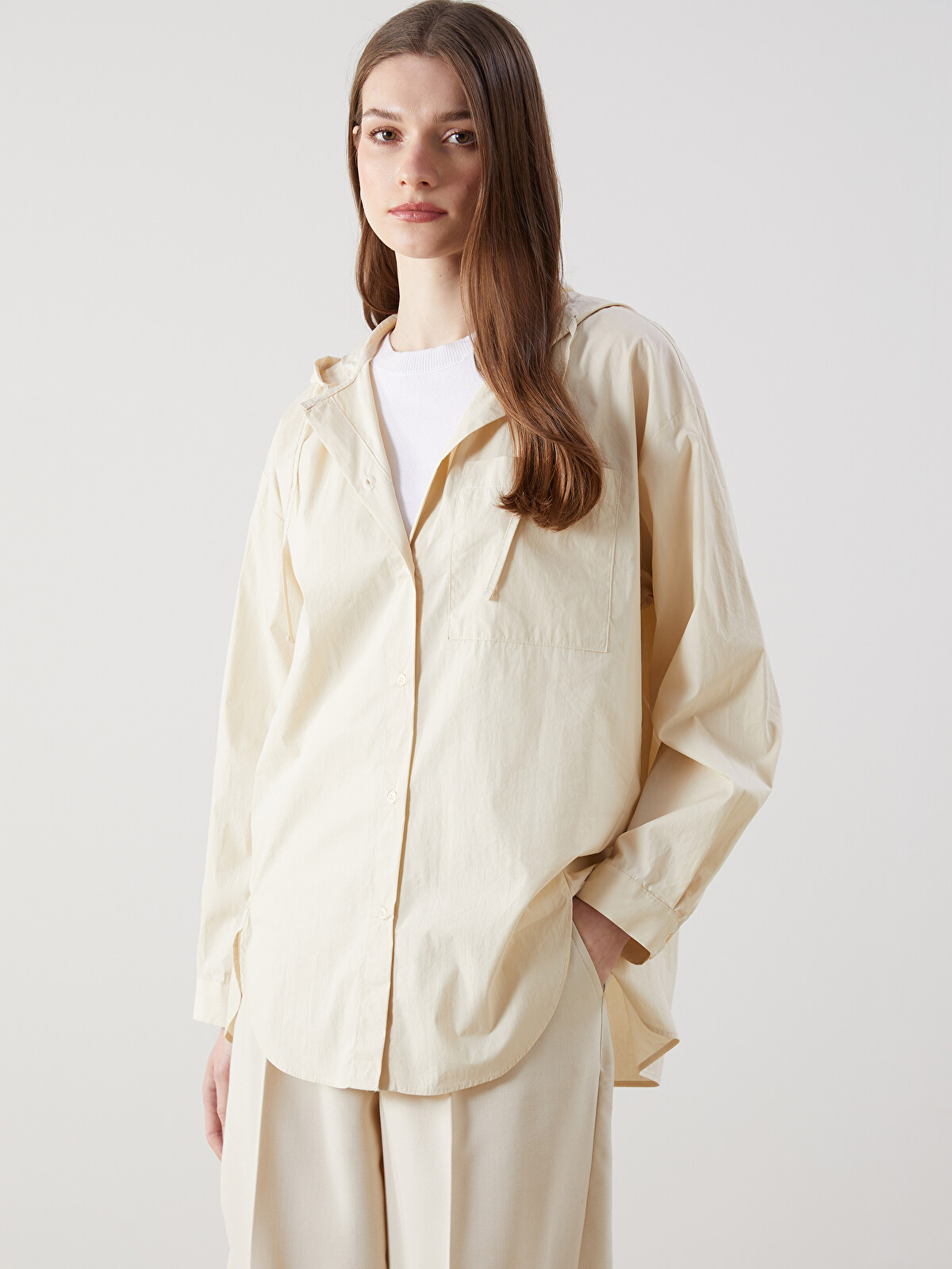 LCW Modest Kapüşonlu Oversize Poplin Kadın Tesettür Kap - S5MU52Z8