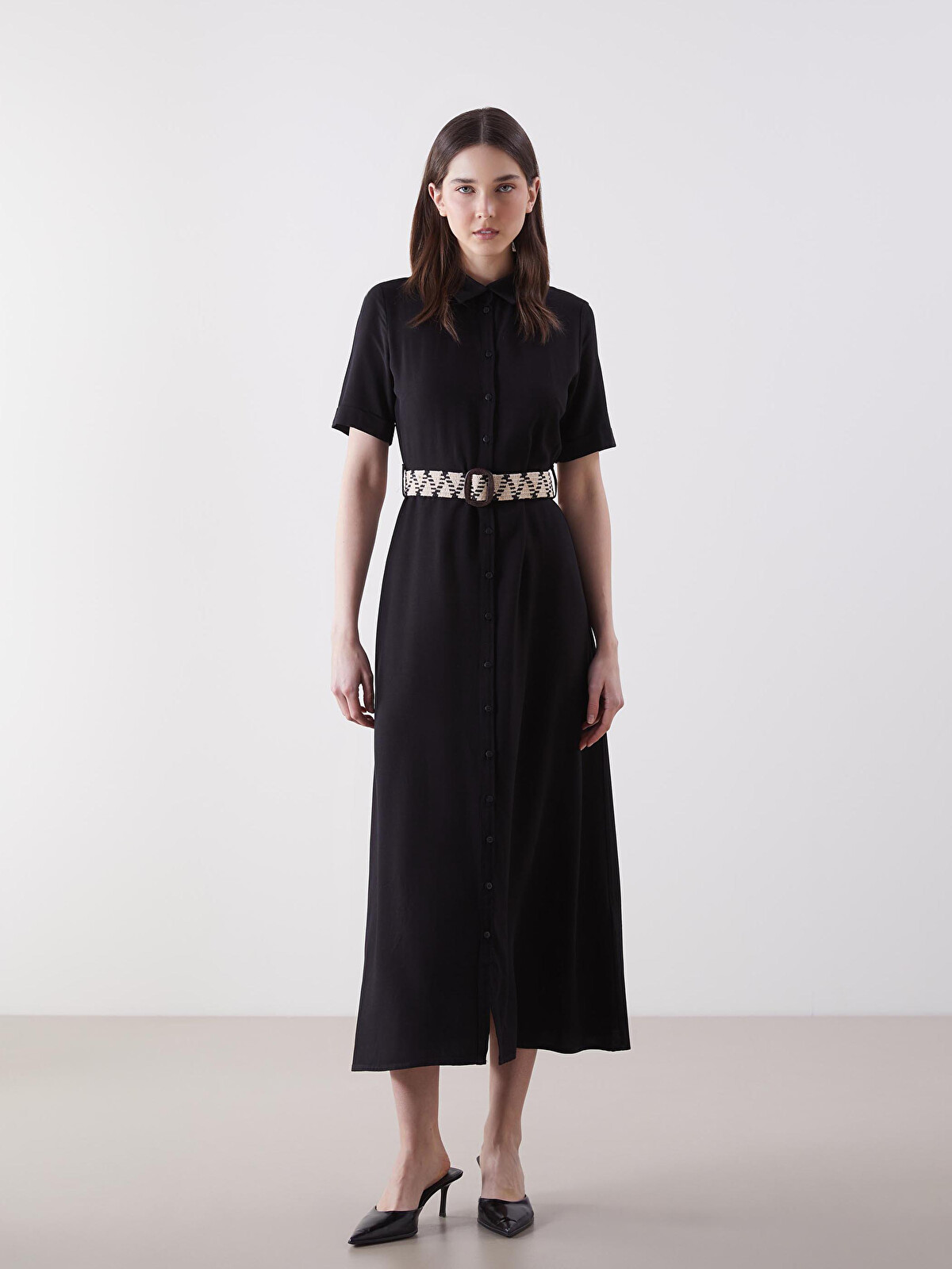 LCW Vision Linen Blend Shirt Dress - S5MU61Z8-CVL | LC Waikiki