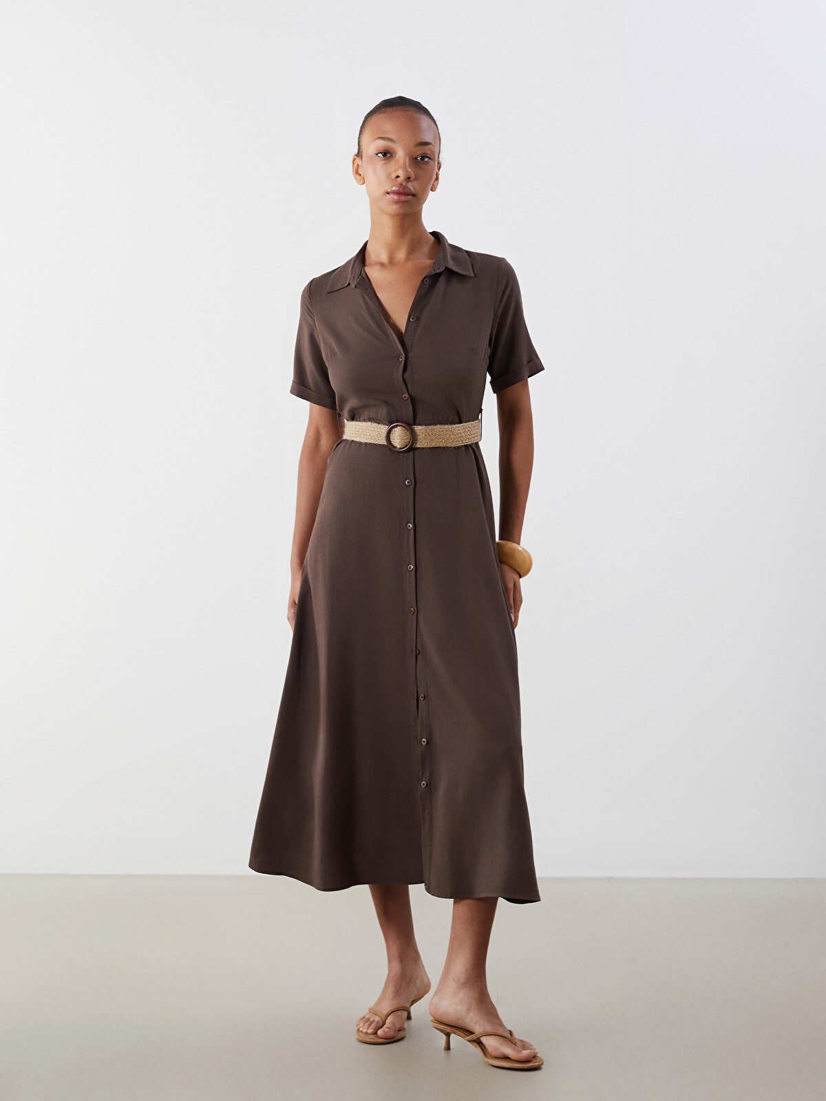 LCW Vision Linen Blend Shirt Dress - S5MU61Z8-R1T | LC Waikiki