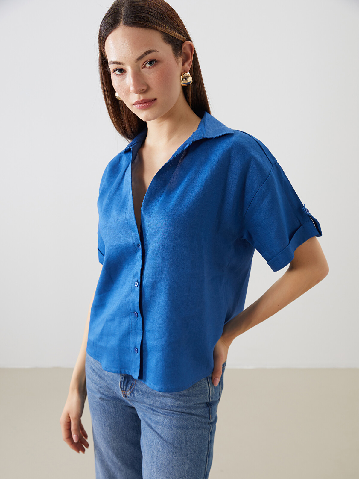 LCWAIKIKI Classic Oversize 100% Linen Women's Shirt - S5N377Z8-R4A