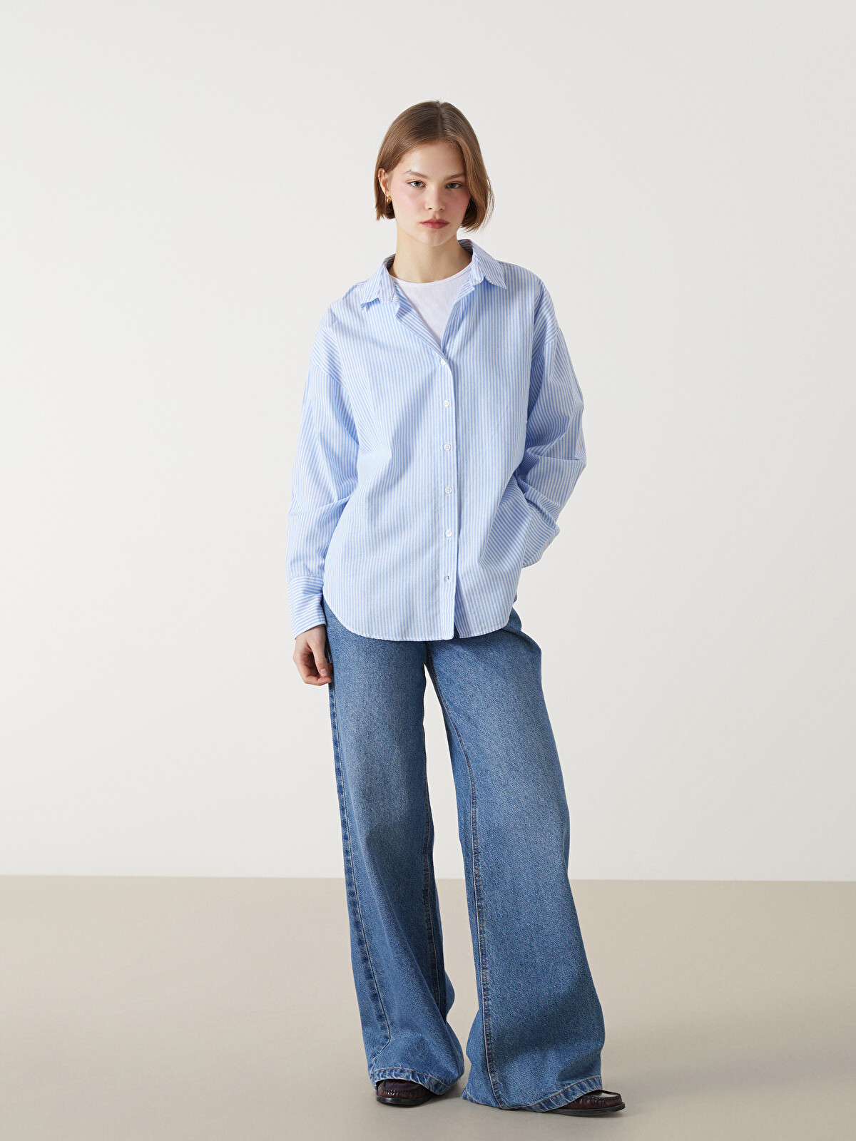 XSIDE Striped Oversize Women's Shirt - W5EB00Z8-LEH | LC Waikiki