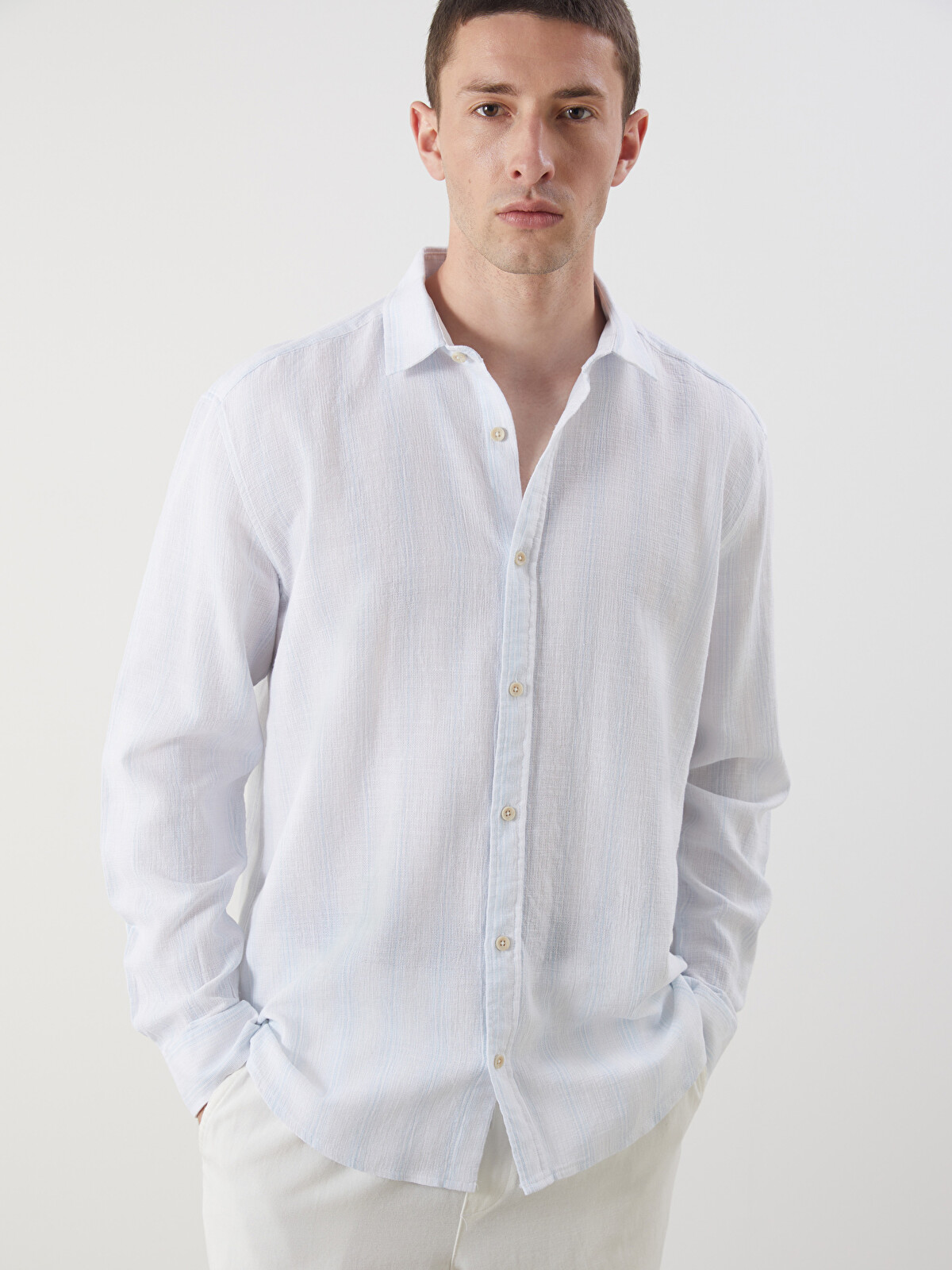 LCW Vision Regular Fit Long Sleeve Striped Men's Textured Shirt