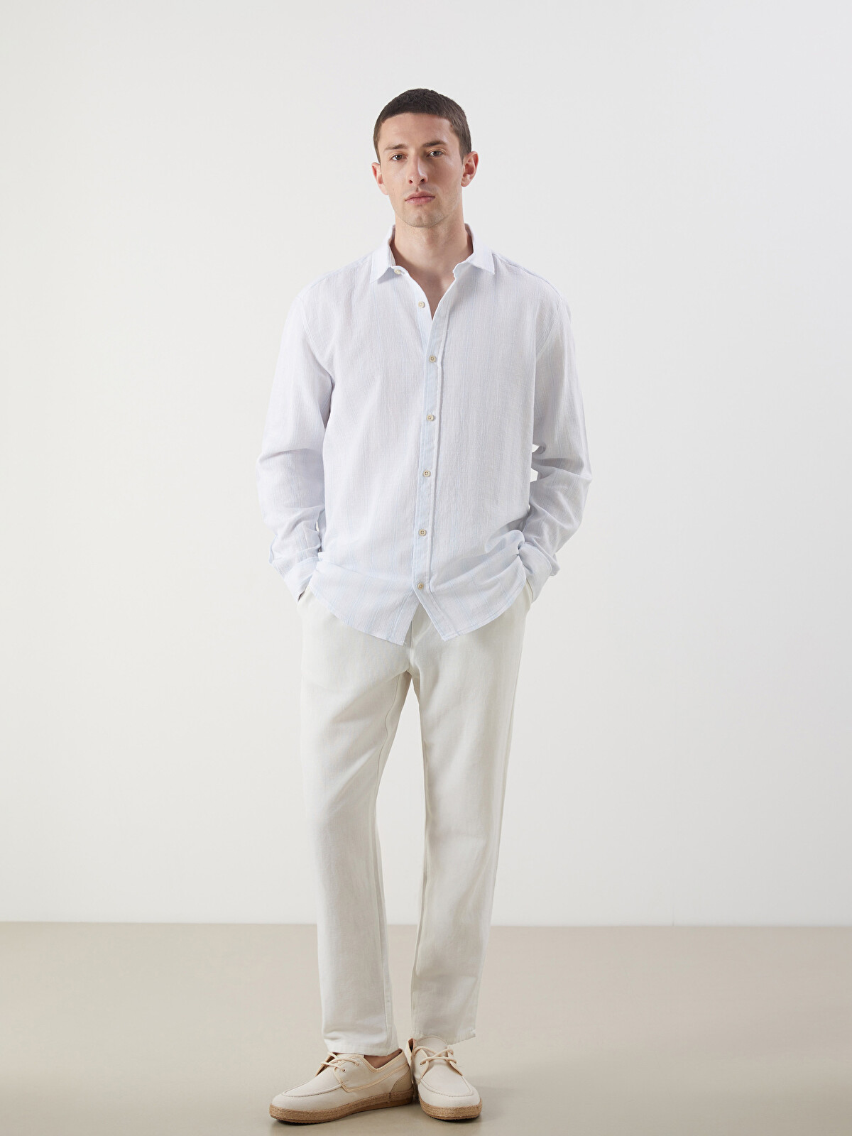 LCW Vision Regular Fit Long Sleeve Striped Men's Textured Shirt