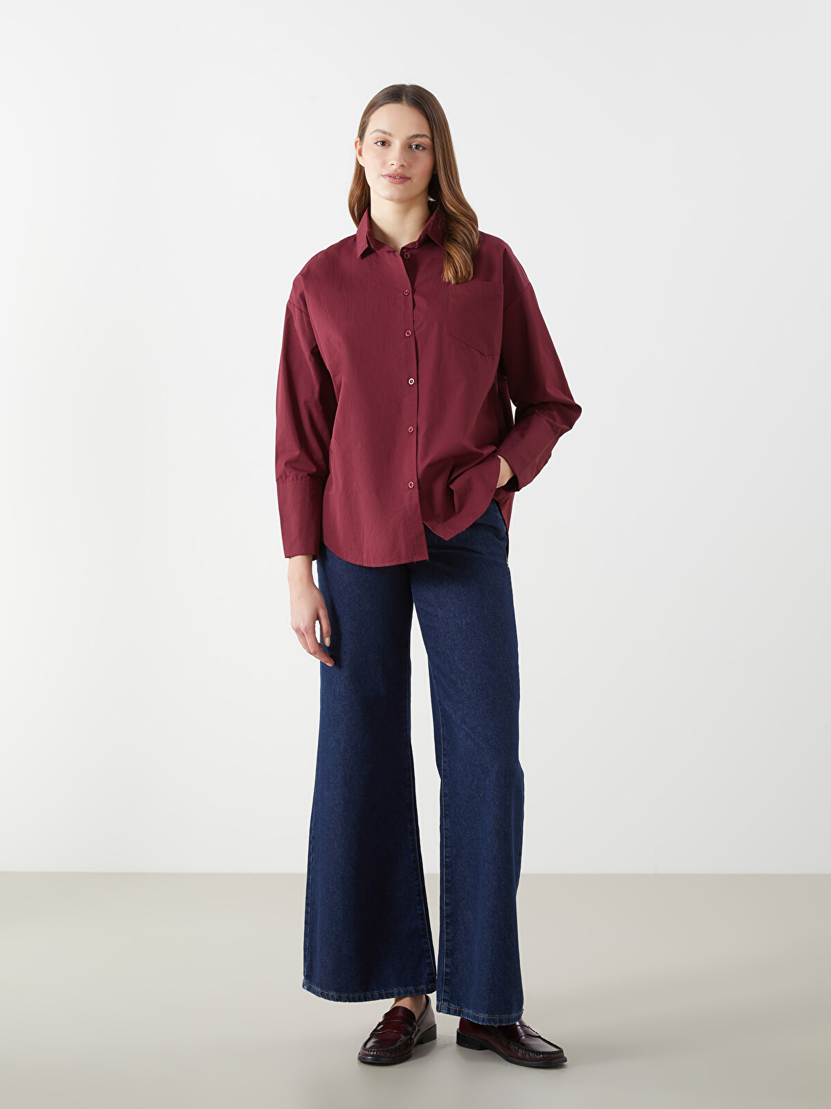 LCW Modest Oversize Poplin Women's Shirt Tunic - S5NA38Z8-JAV | LC
