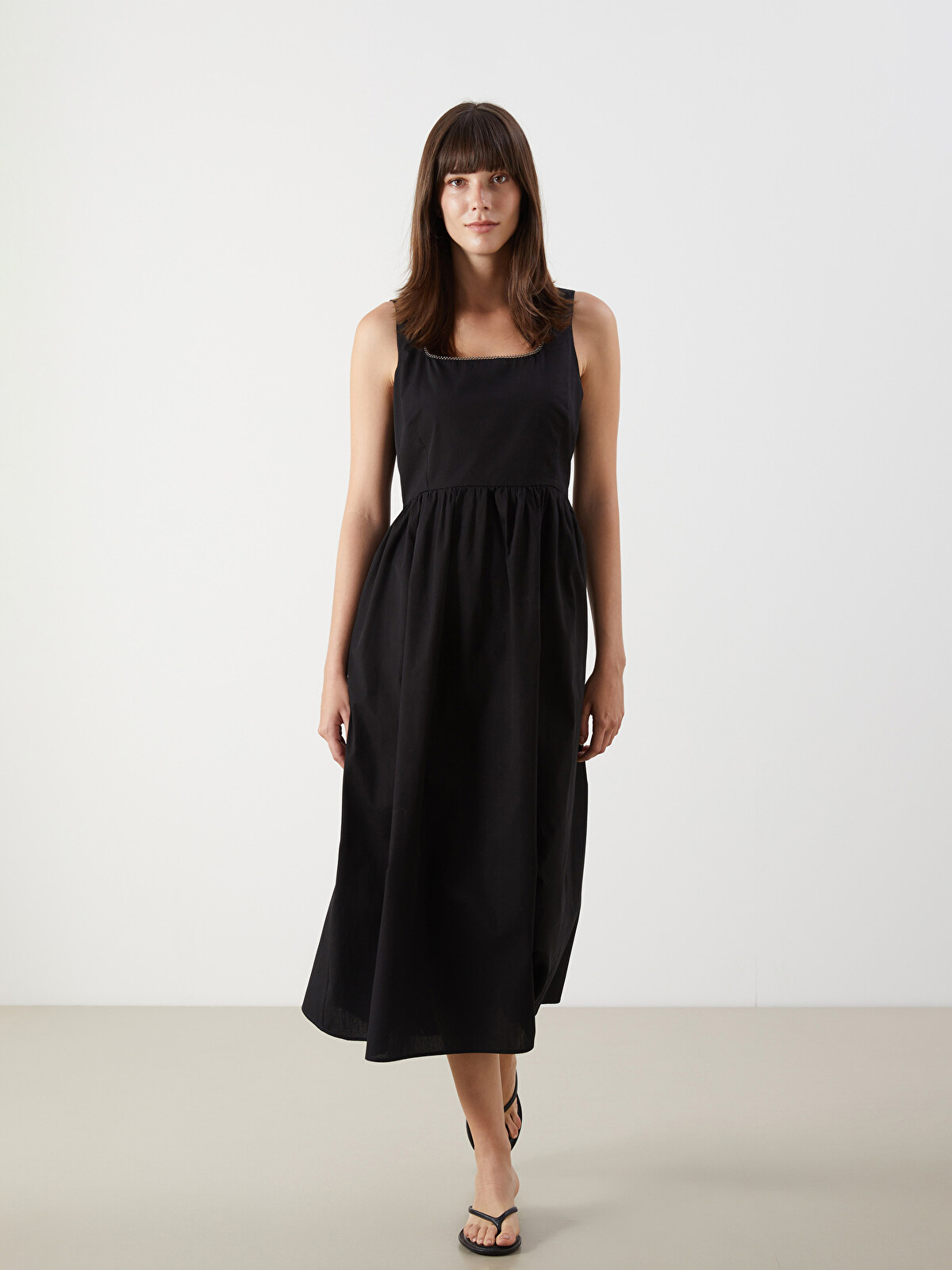 LCW Comfort Siyah Kare Yaka Poplin Elbise - S5NA52Z8-CVL | LCW