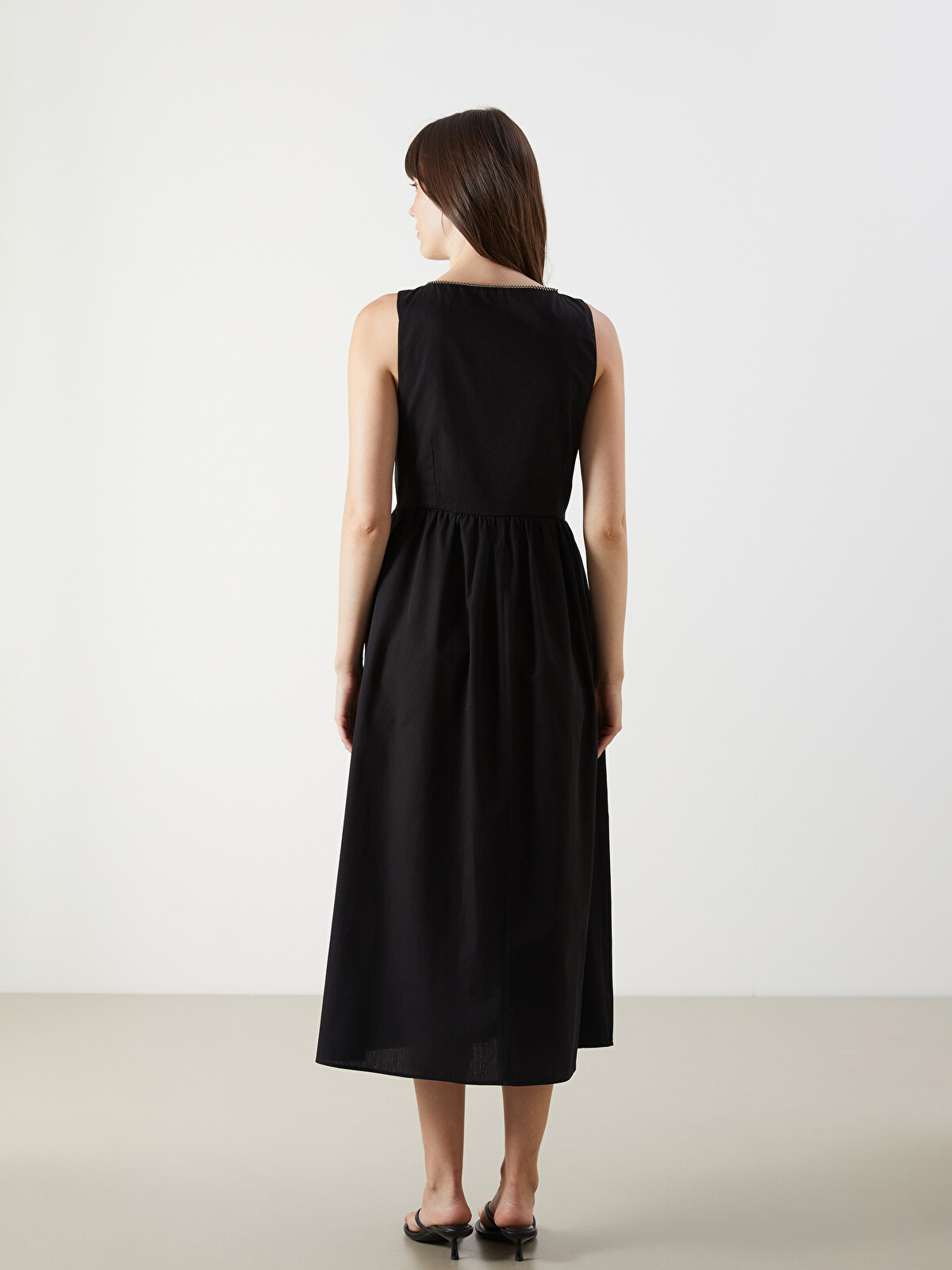 LCW Comfort Siyah Kare Yaka Poplin Elbise - S5NA52Z8-CVL | LCW