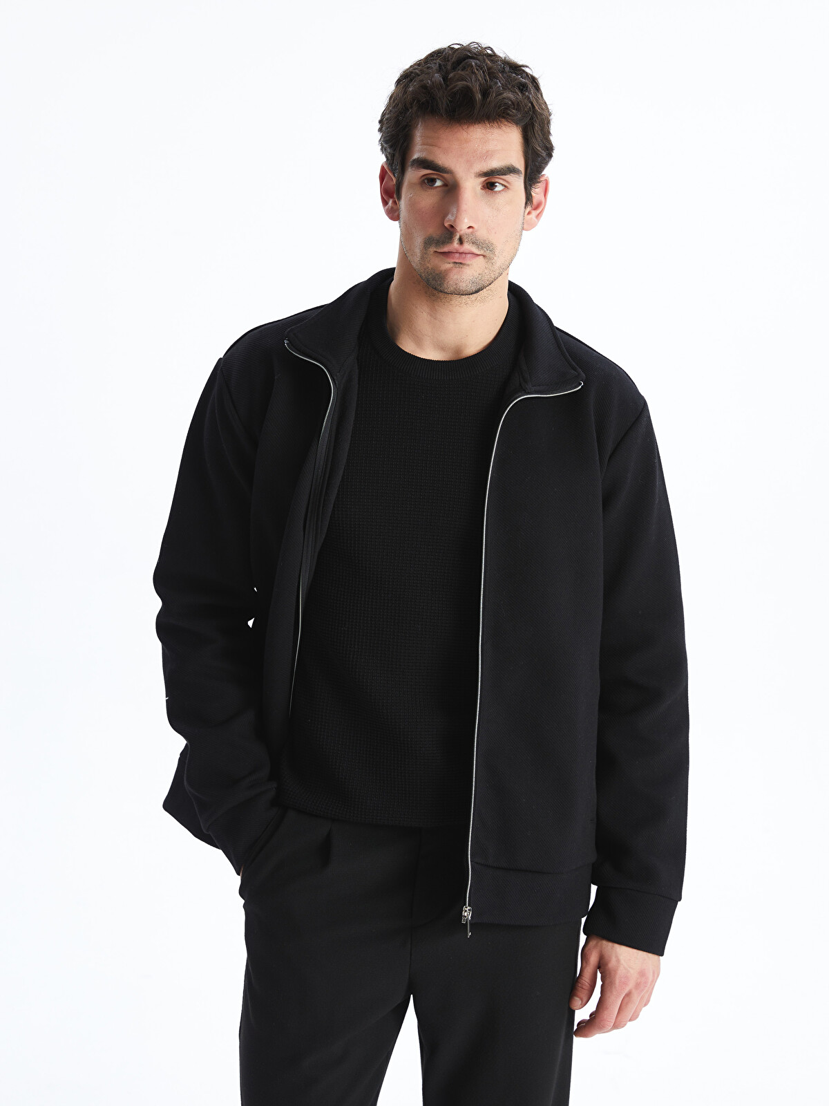 LCW Vision Funnel Neck Long Sleeve Men's Zip-Up Sweatshirt