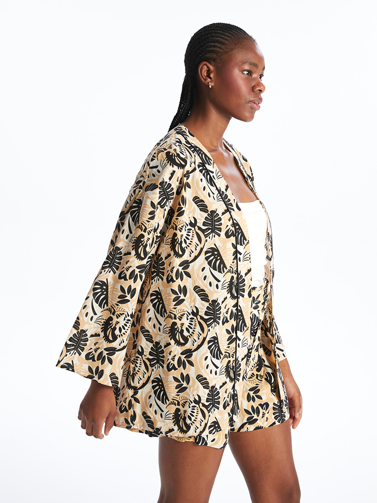 XSIDE Floral Oversize Linen-look Women's Kimono - S5NG72Z8-LQY