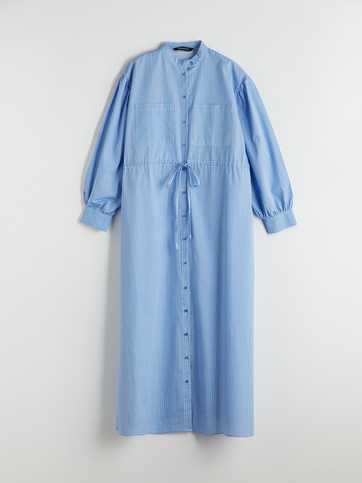 LCW Modest Mavi Hakim Yaka Çizgili Poplin Gömlek Elbise - S5NH09Z8