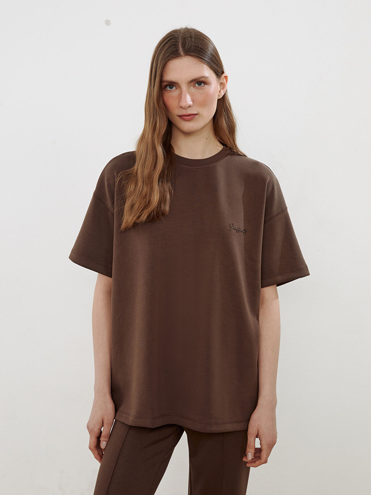 LCW Vision Modal Blend Embroidered Oversize Women's T-Shirt