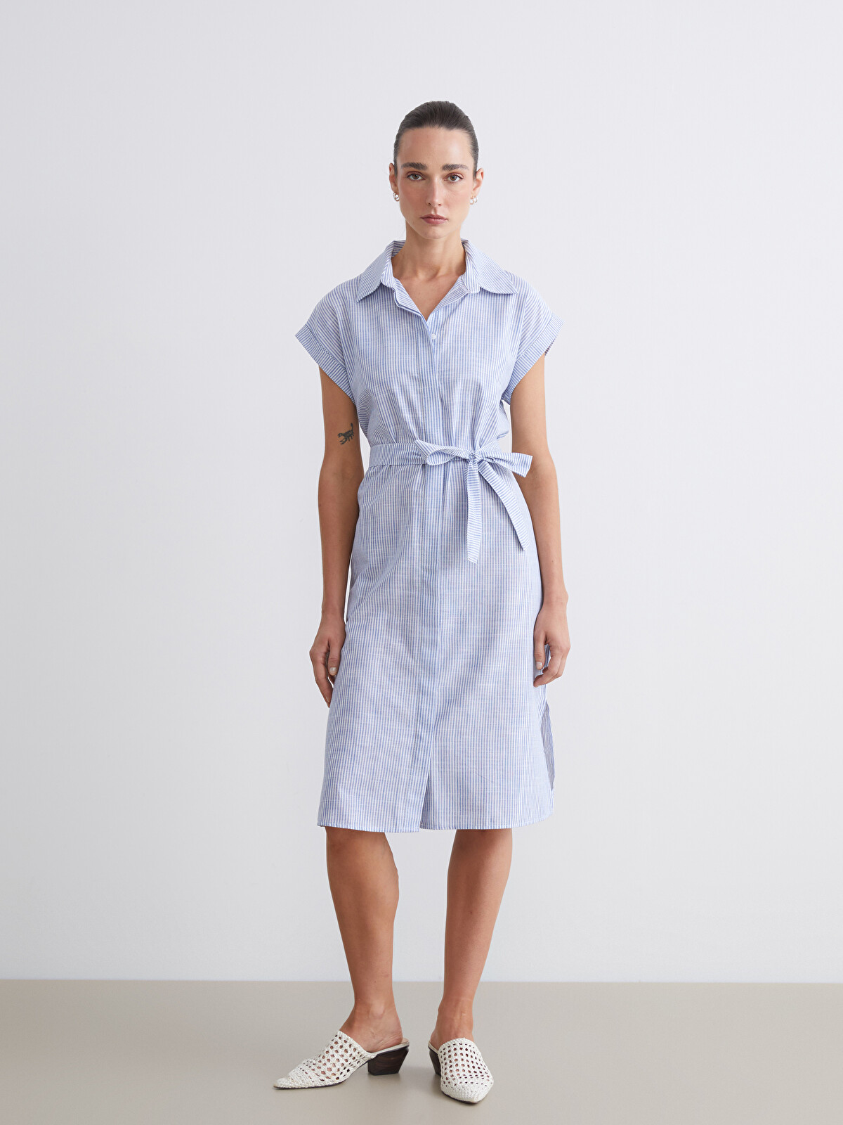 LCWAIKIKI Classic Striped Sash Muslin Shirt Dress - S5NR18Z8-LEN