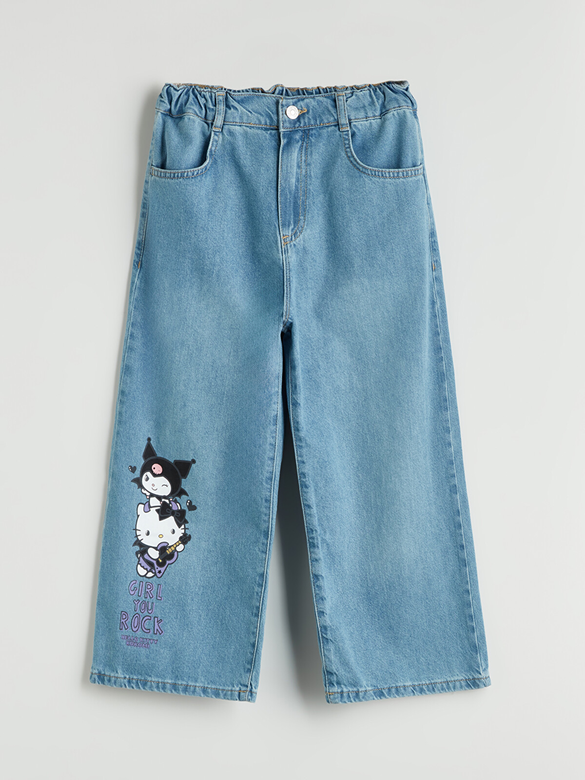 LCW Kids Wideleg Hello Kitty Baskılı Kız Çocuk Jean Pantolon