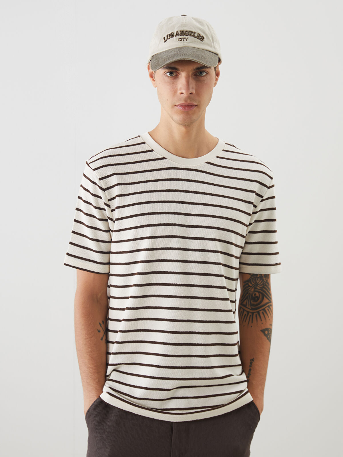 XSIDE Crew Neck Short Sleeve Striped Men's T-Shirt -S5NS07Z8-LEW