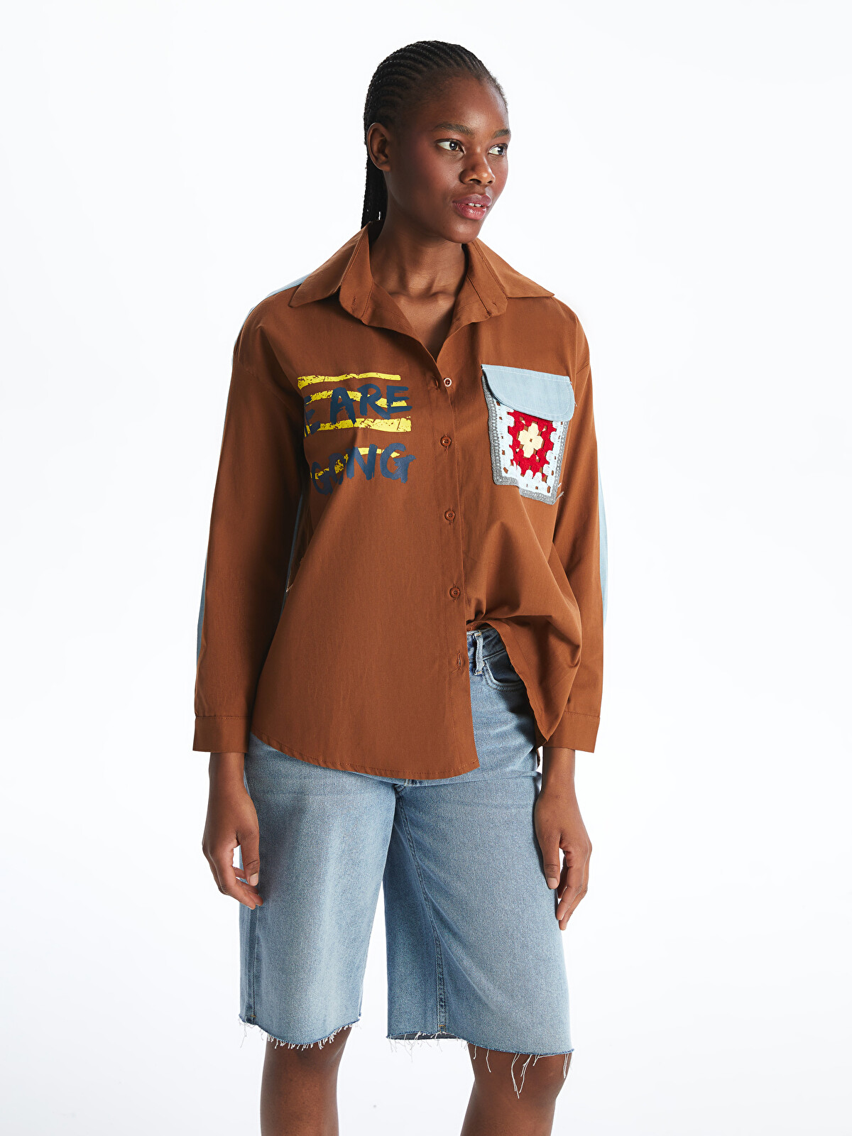 LCW Jeans Embroidered Women's Denim Shirt - S5NV35Z8-DXZ | LC Waikiki