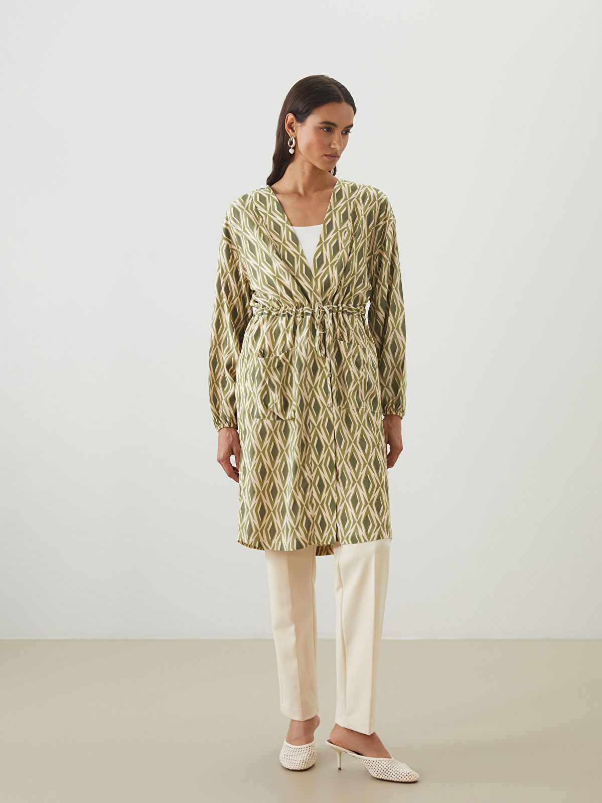 LCW Modest Şal Yaka Desenli Oversize Kadın Kimono