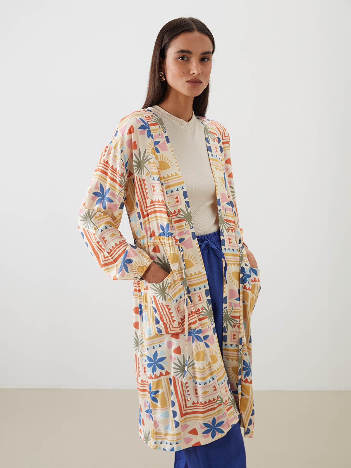 西君さま LCW Modest Turuncu Şal Yaka Desenli Oversize Kadın Kimono
