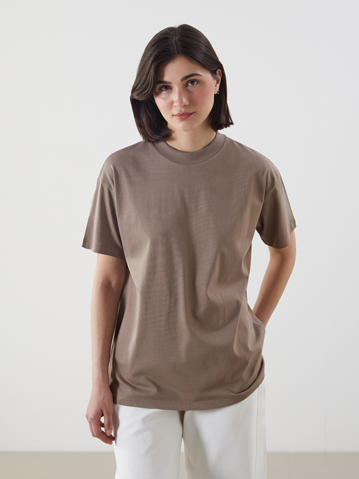 LCW Modest Dik Yaka %100 Pamuklu Kadın Tişört - S5O045Z8-GXB | LC