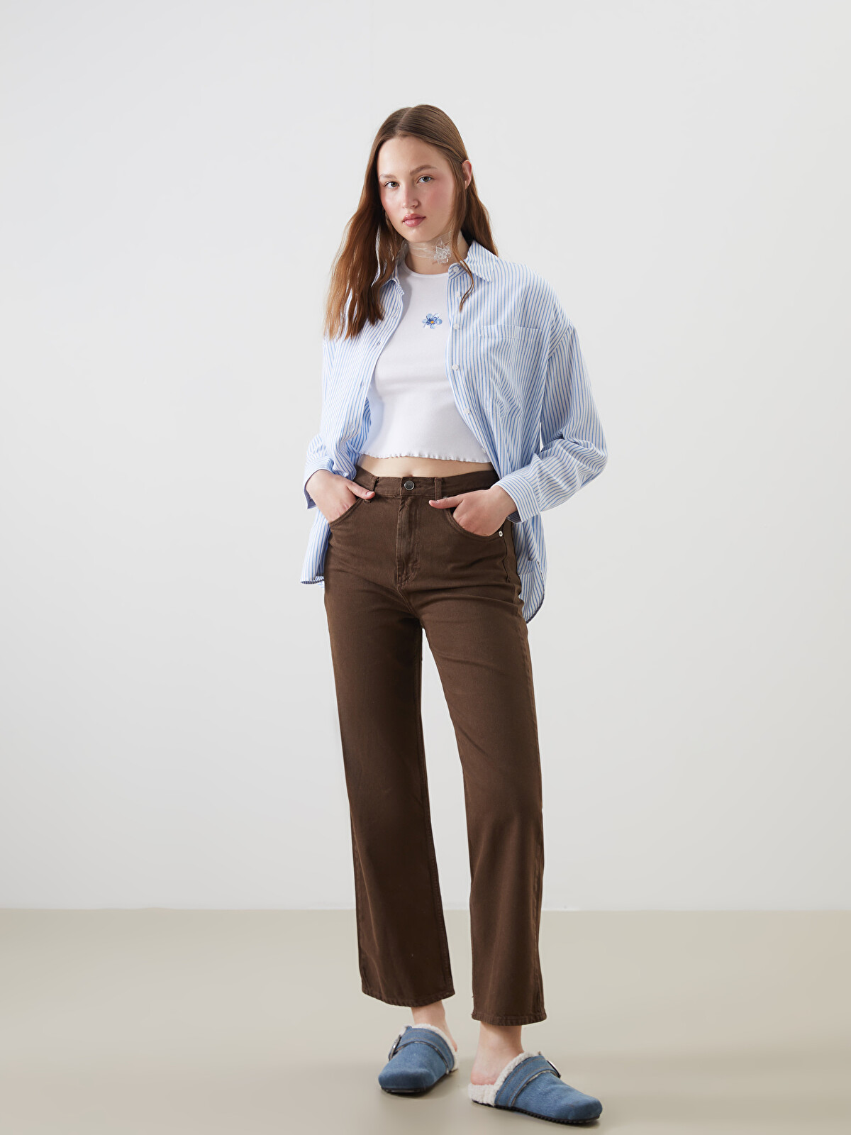 XSIDE Kahverengi Baggy Fit Kadın Jean Pantolon - S5O170Z8-CXL | LCW